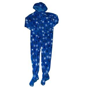 FOOTED PAJAMAS.COM w/ Hood Boys XL One-Piece Fleece Christmas Snowflakes Winter